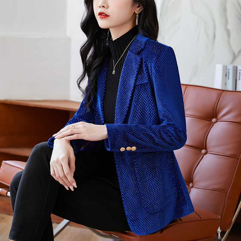 Suit casual gold velvet small suit jacket Women's British slim Korean style top one button woolen small suit
