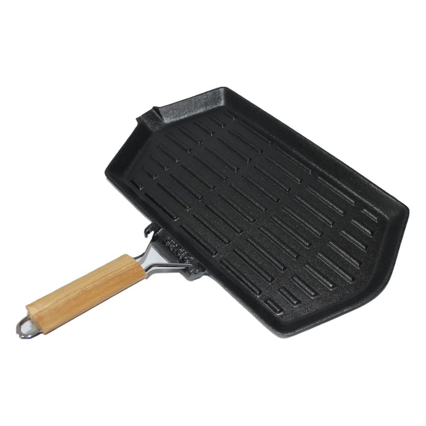 Tols mango de madera hogar hierro fundido filete sartén sin recubrimiento western roast beef placa plegable portátil antiadherente sartén