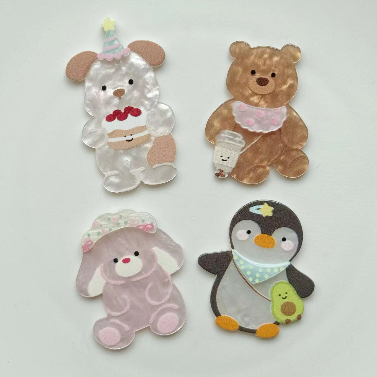 턱받이 강아지 펭귄 아크릴 액세서리 귀여운 DIY 수제 전화 케이스 소재 만화 패치 신발 꽃 보석