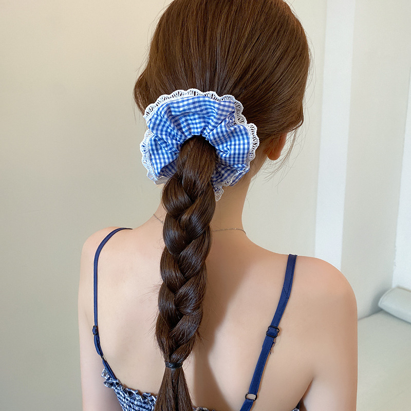 Atmosfera coreana de encaje cuadrado anillo de cabello de intestino grande adornos de cabello cuadrado coreano cuerda de cabello de ballet de cola de caballo