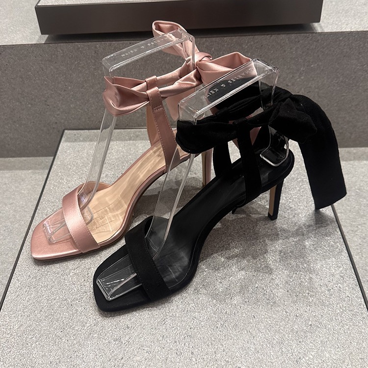 Sandalias de tacón alto con lazo | Tacón fino de satén estilo elegante