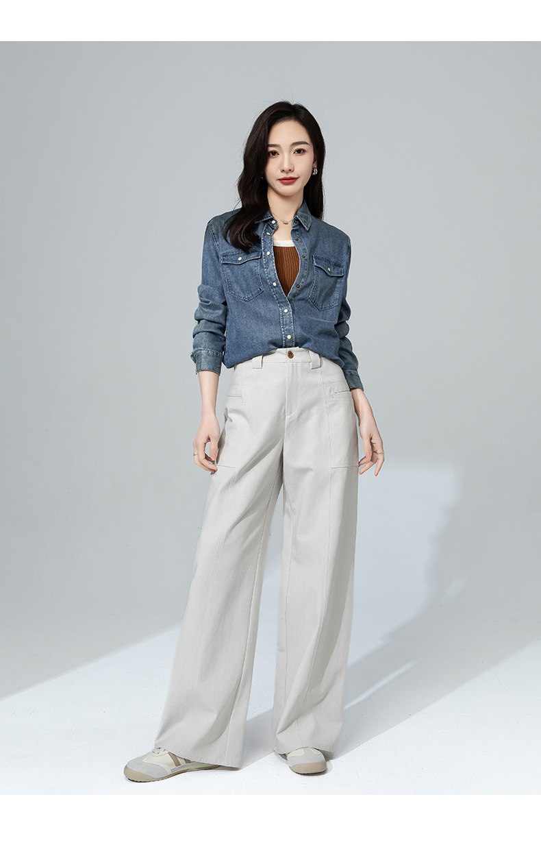 Quần jean nữ cạp cao ống rộng dáng suông chất cotton Tencel mềm mại — Màu bí ngô chi tiết 24