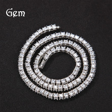 欧美跨境饰品4mm锆石一排网球链项链男简约金属风嘻哈项链饰品