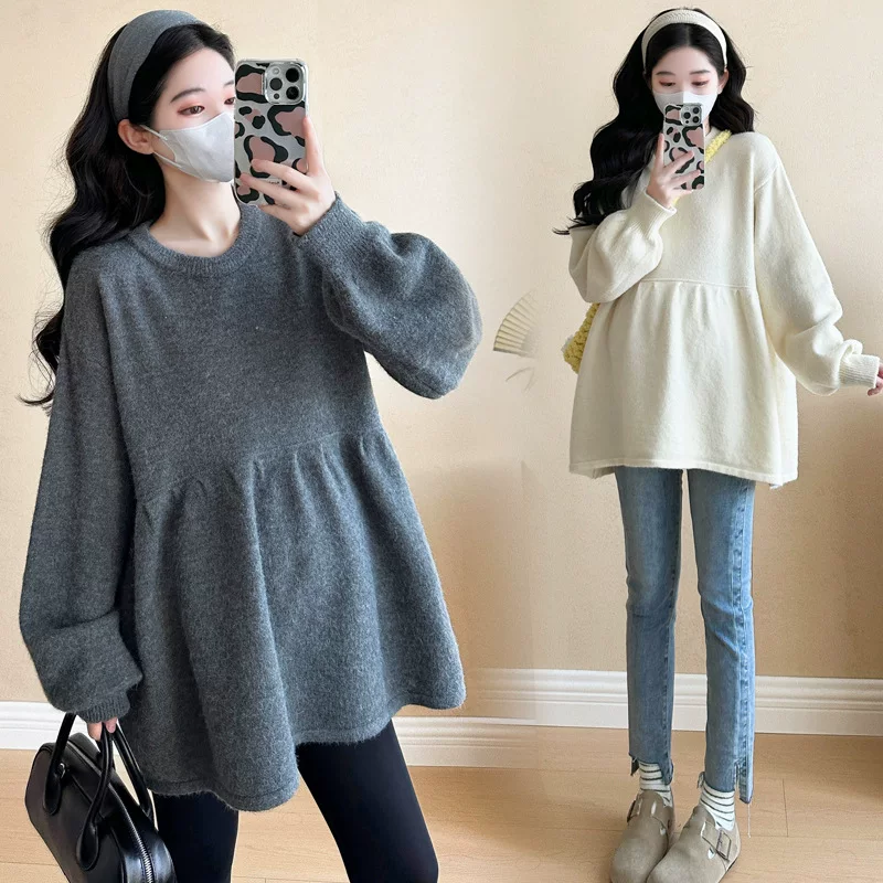 Knitted sweater for pregnant, oversize