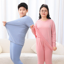 胖童秋冬保暖内衣套装加厚加大加肥男童女童圆领高弹力秋衣秋裤男