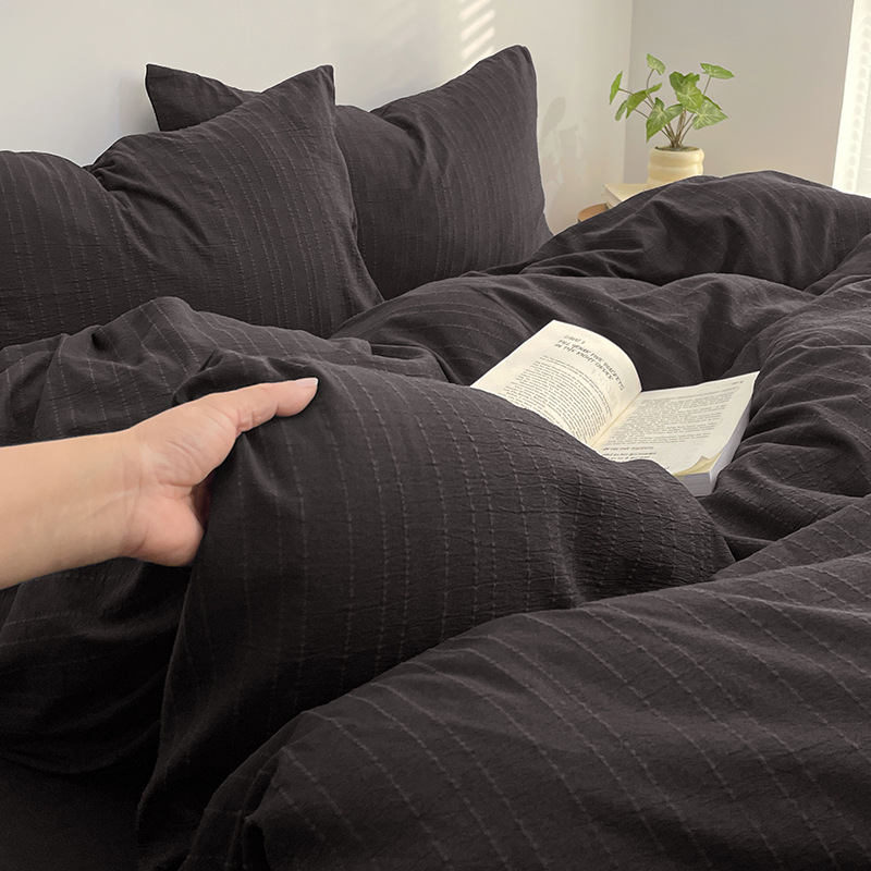 Cotton Bedding Four-piece Set Solid Colour Fitted Sheet_voghion.com