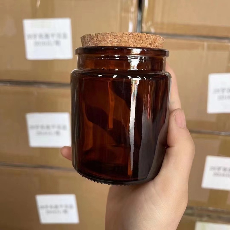 レトロな茶色の高温耐性蓋付き手作りアロマキャンドルカップ DIY 空のカップワックス容器コルクガラスボトル|undefined