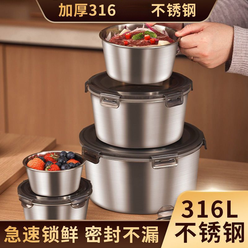 Food-Grade Round Stainless Steel Preservation Box, Refrigerator Meal and Soup Container, Fruit Lunch Box, Insulated Bowl with Lid
