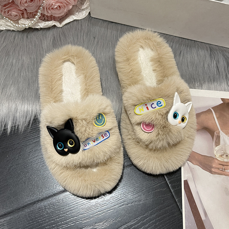韓国版のかわいいアニメの毛のスリッパの女性は秋の新型の毛の靴のinsの日常の厚い底の毛を着ます。|undefined