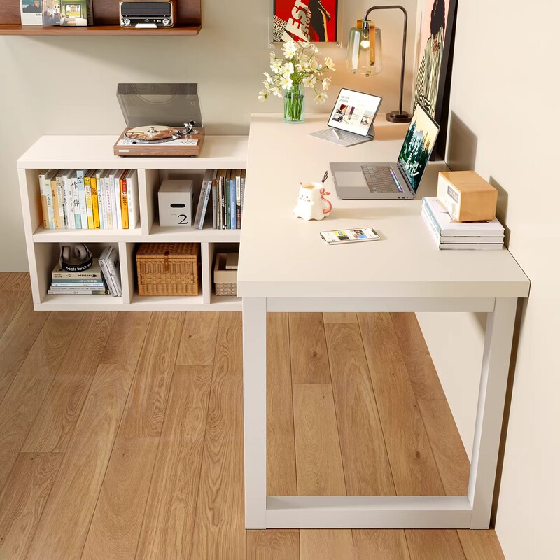 Corner Desk with Bookshelf, Integrated Table for Bedroom, Home Use Vanity Table, L-Shaped Desk, Corner Writing Desk, Office Computer Desk