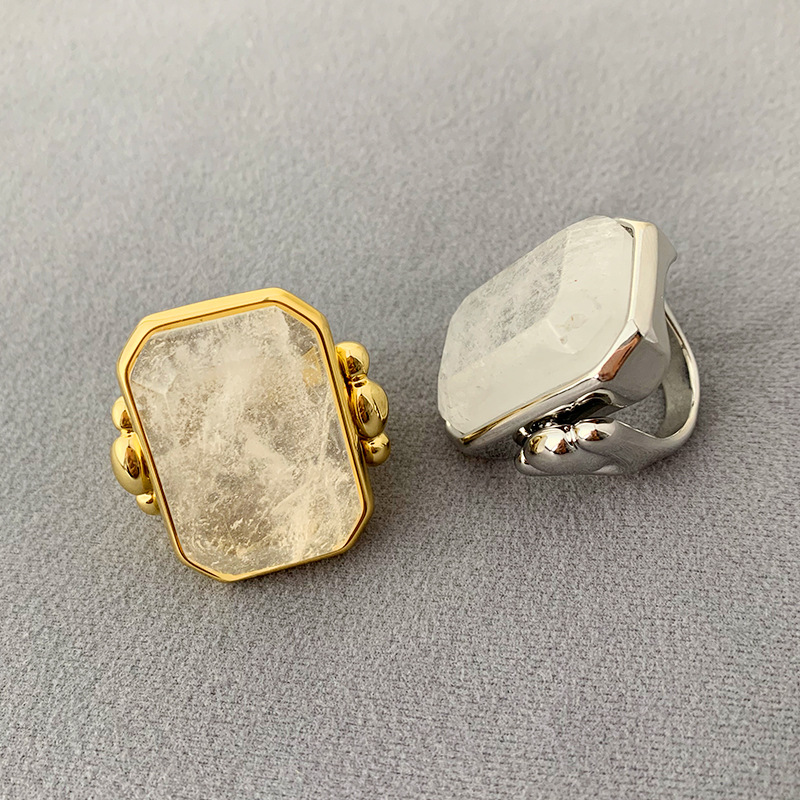 Unisex Gender Copper Plating Geometric Crystal Open Rings
