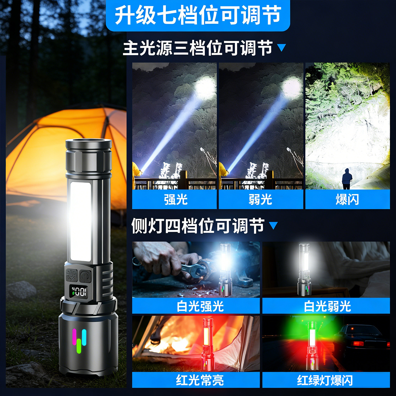 Nueva P70 transfronteriza linterna de luz fuerte recargable enfoque hogar al aire libre especial luz fuerte linterna remota al por mayor
