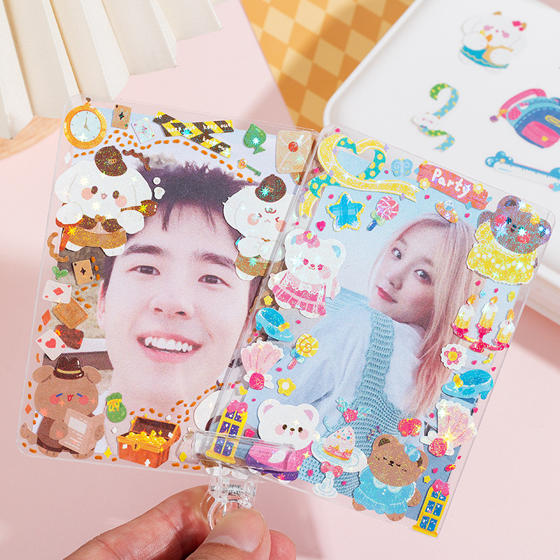 Nuoji serie estrella láser goo tarjeta pegatinas diy impermeable animal de dibujos animados pvc mano cuenta material papelería pegatinas