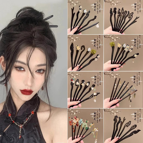 Gothic hairpin for women, national style wooden hairpin, Hanfu high-end feeling, back of the head braided hair hair clip, modern Chinese hair accessory, hair decoration.