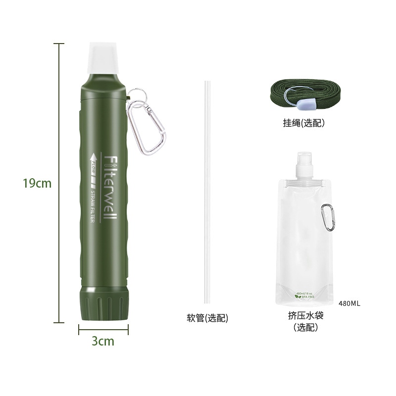 Fábrica de purificación de agua al aire libre boca paja botella de coque tornillo diente Filtro de purificación de agua paja supervivencia al aire libre ultrafiltración purificador de agua