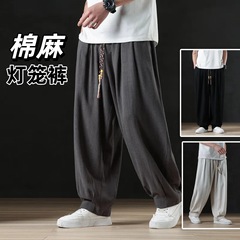 2025 新しいメンズレトロワイドレッグパンツ中国風の綿とリネンの大きいサイズのブルマトレンディなカジュアルパンツメンズズボン
