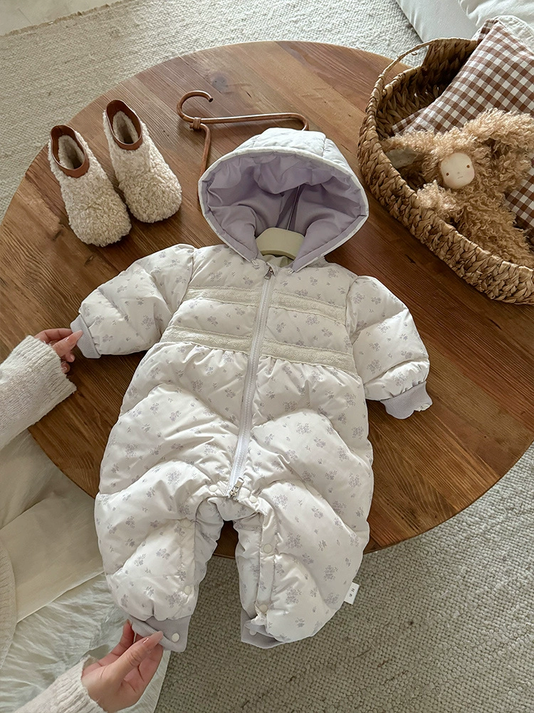 Детский пуховик девочке, комбинезон-боди с капюшоном из пуха, 0-1 лет, пух-пух