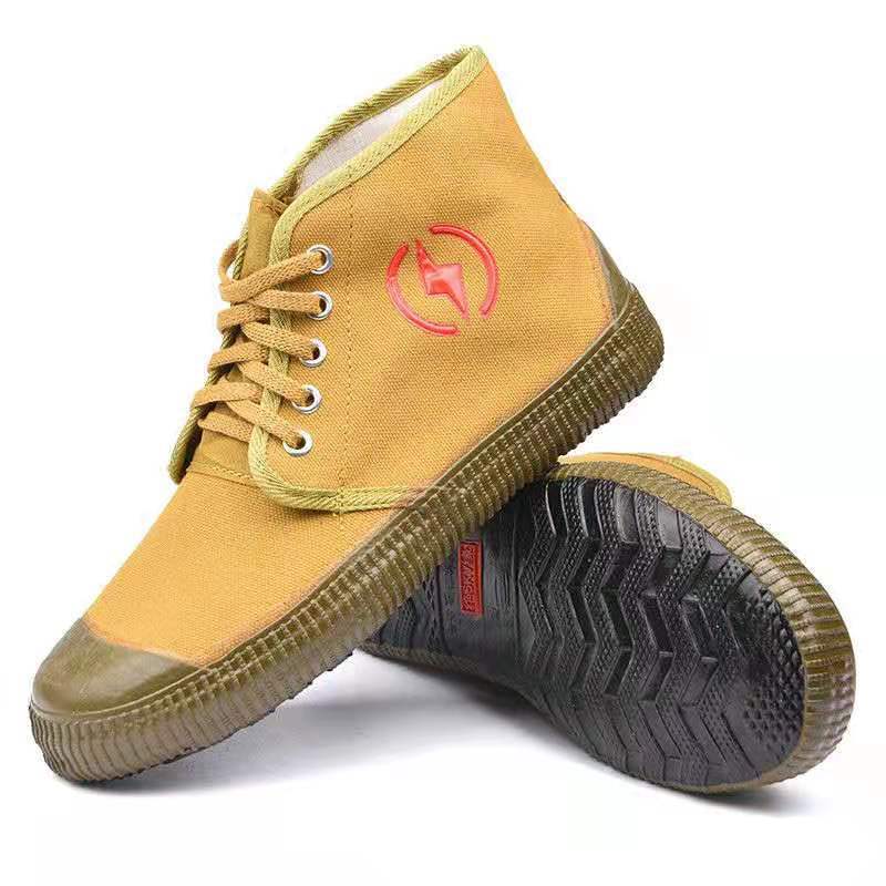 批发5KV电工绝缘鞋低压劳保帆布鞋解放鞋女高帮黄胶鞋工地工作鞋