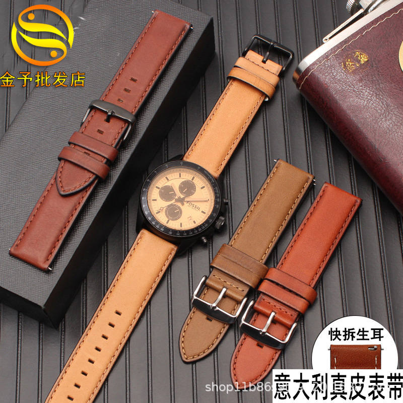 Italian Cowhide Watch Strap Fit Fossil Hamilton Leather Strap Men's Vintage Watch Chain 20 22mm