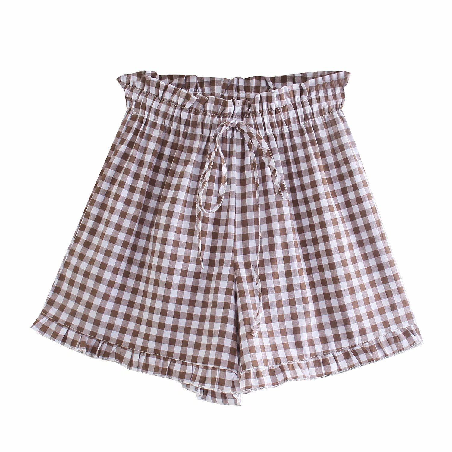 women s country pastoral retro square plaid cotton shorts nihaostyles clothing wholesale NSAM77883