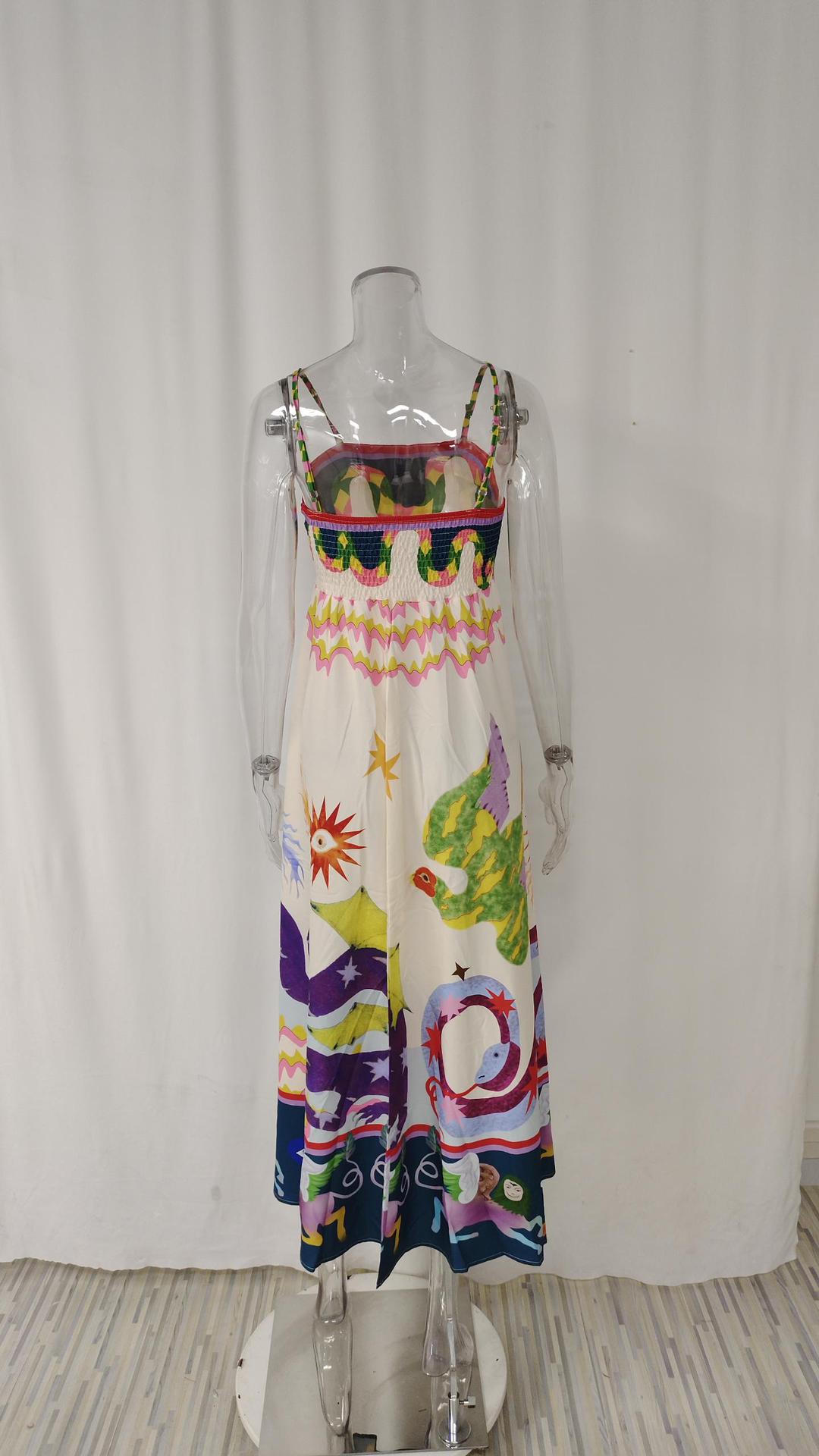 Summer Season Wholesale Women's Vacation Printing Animal Eye Holiday Daily Beach Strap Sleeveless Strap Dress