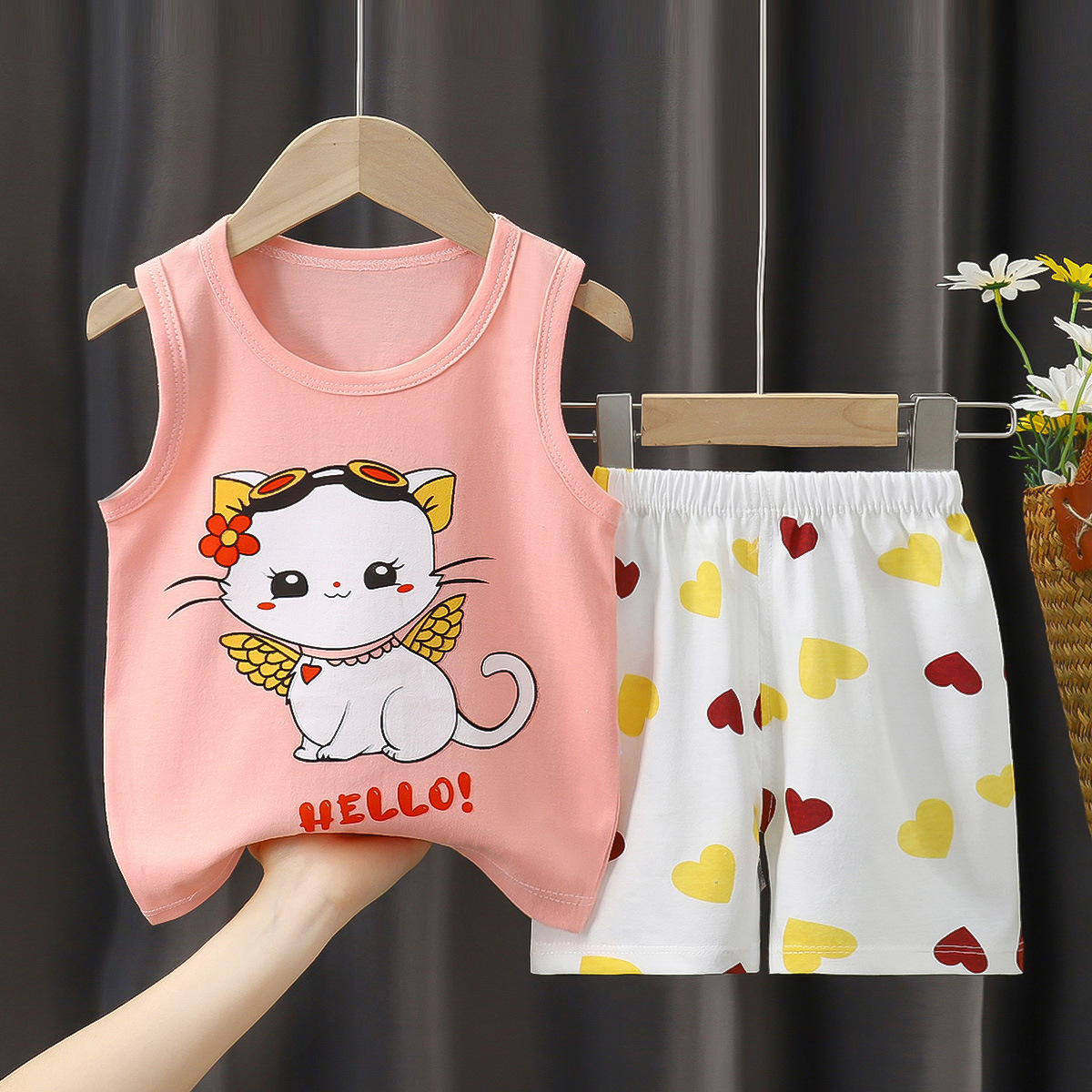 Traje de chaleco para niños, verano de algodón puro, nuevo estilo, verano para bebés, pantalones cortos coreanos, traje de dos piezas para niños