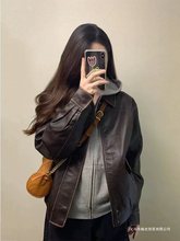 棕色皮衣外套女春秋季新款百搭夹克感短款小个子今年流行