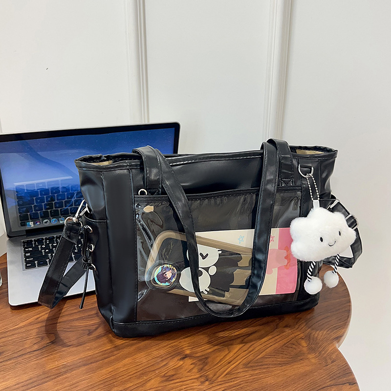 2026 Cute Large Capacity Pain Bag Trendy Patchwork Transparent Fashionable Single Shoulder Handheld Tote Women's Bag Student Backpack Trendy 2026 Cute Large Capacity Pain Bag Trendy Patchwork Transparent Fashionable Single Shoulder Handheld Tote Women's Bag Student Backpack Trendy