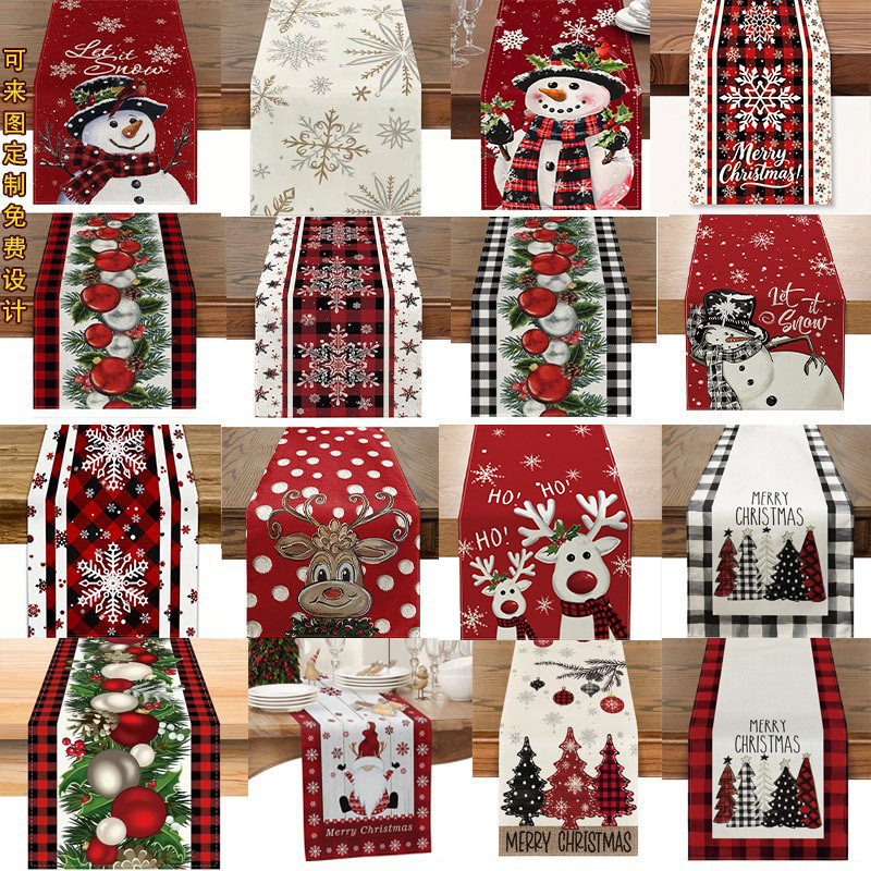 圣诞主题桌旗卡通印花图案桌面长条餐垫客厅厨房餐桌装饰品桌布