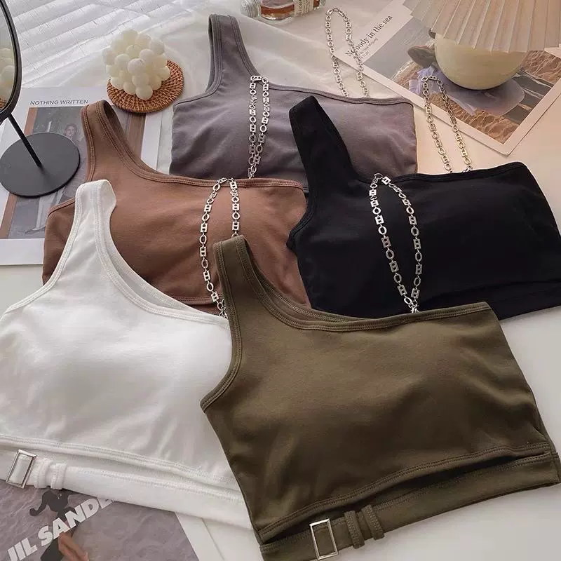 女童斜肩吊带背心2025年夏季新款韩版短款时尚儿童修身弹力短背心