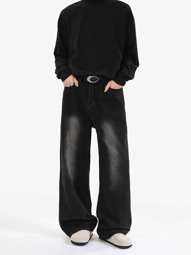 Fanx American high street vibe washed jeans for men and women's loose straight cleanfit casual pants trend