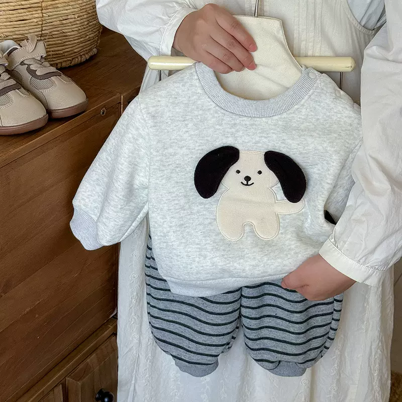 婴幼儿加绒卫衣男宝宝可爱小狗上衣秋冬新款 a类男童百搭卡通长袖