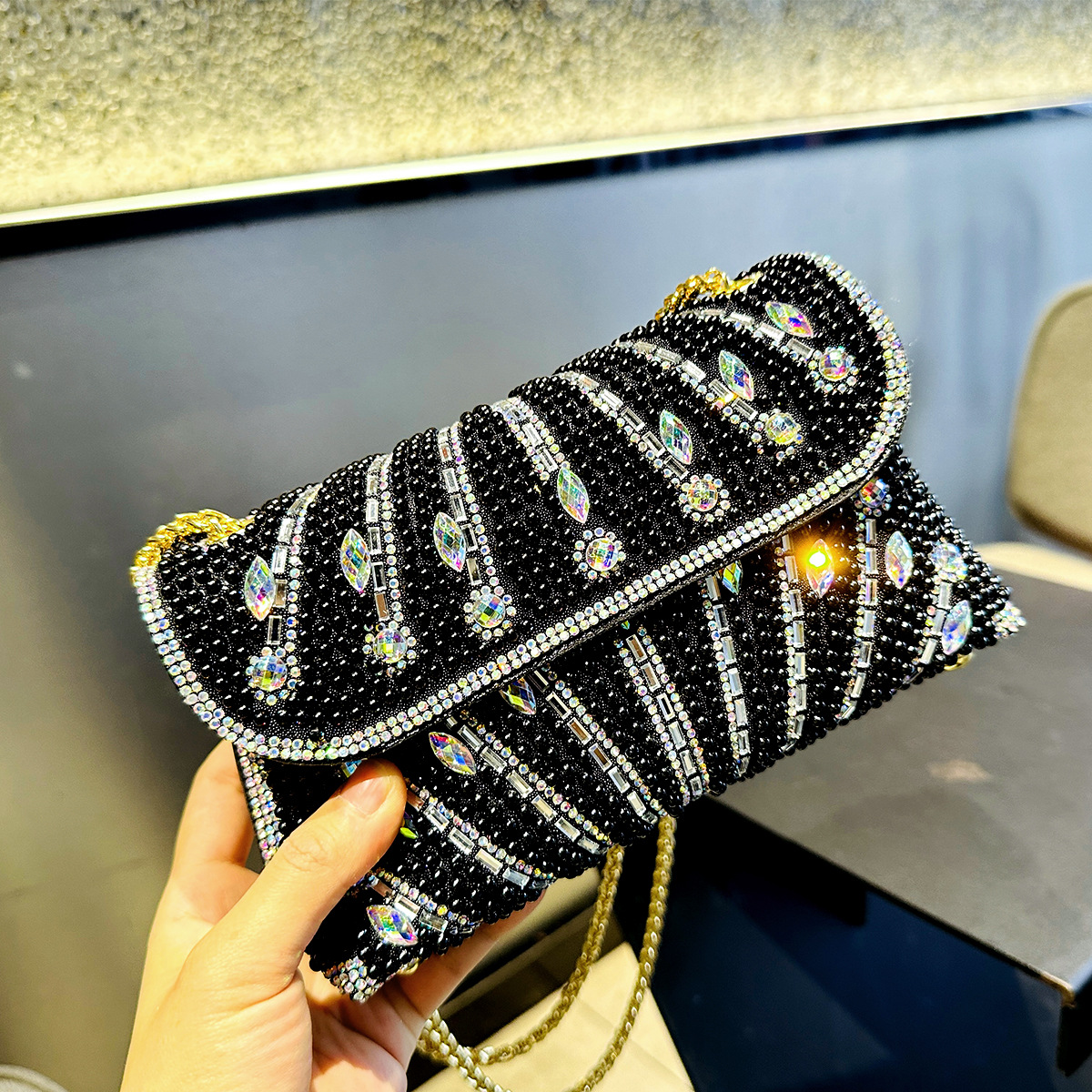 Polyester Lining Material Pu Leather Solid Color Evening Bags
