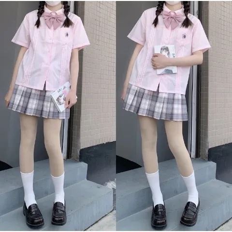 (2개) XIAOLAN의 반팔 아코디언 주름 아쿠아 셔츠 여름 JK 유니폼 일본 대학 스타일 여성용 자수 흰색 셔츠
