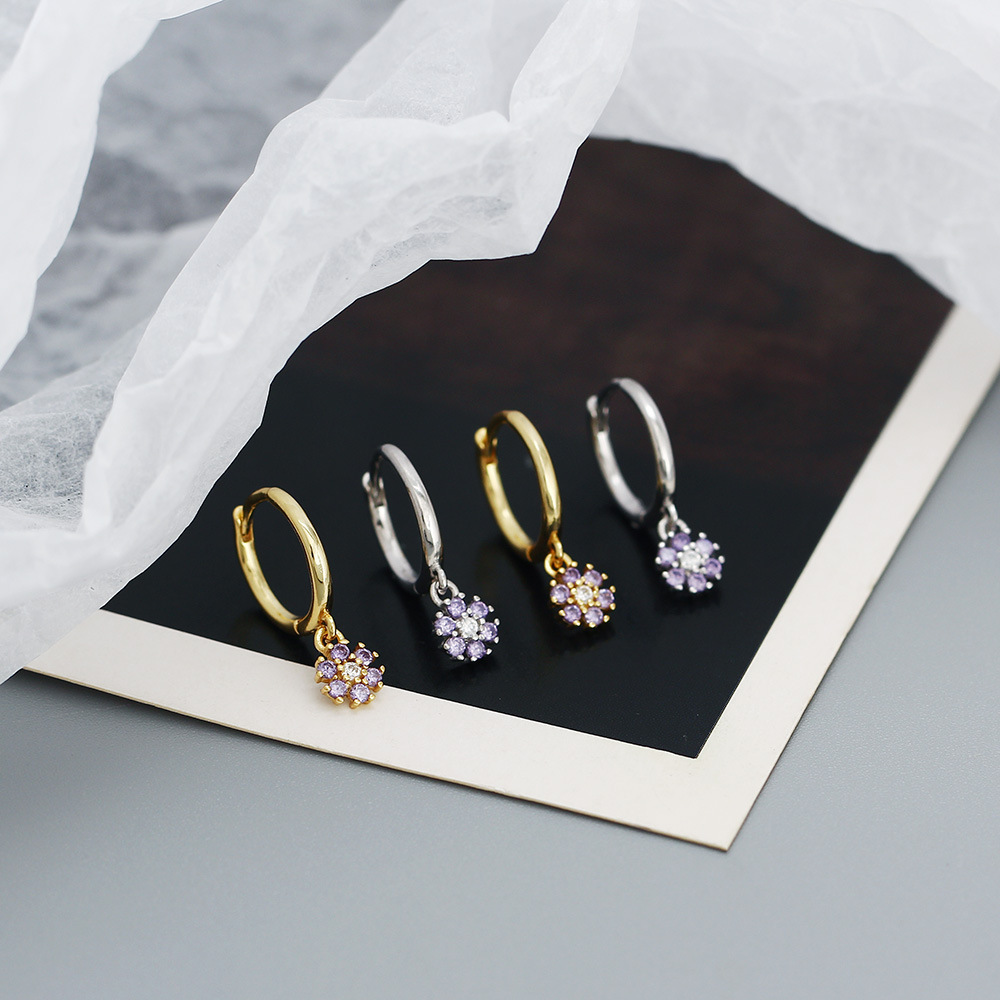 Flower Pattern 1 Pair 925 Sterling Silver Turquoise Zircon Flower Drop Earrings