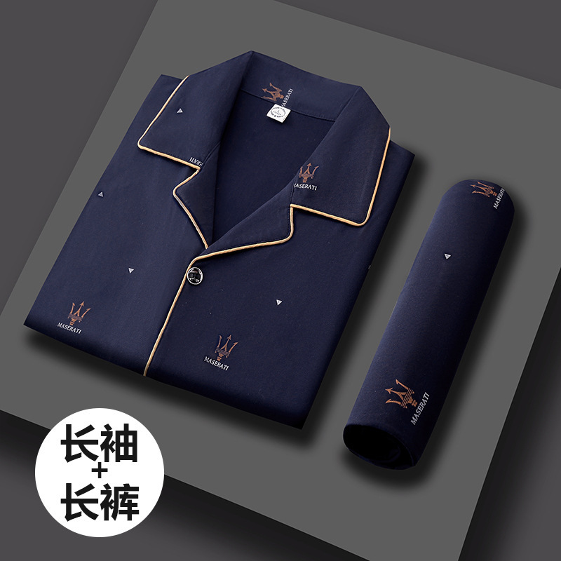 Primavera y otoño de los hombres 100% algodón pijamas juventud casual desgaste traje más tamaño manga larga se puede usar fuera