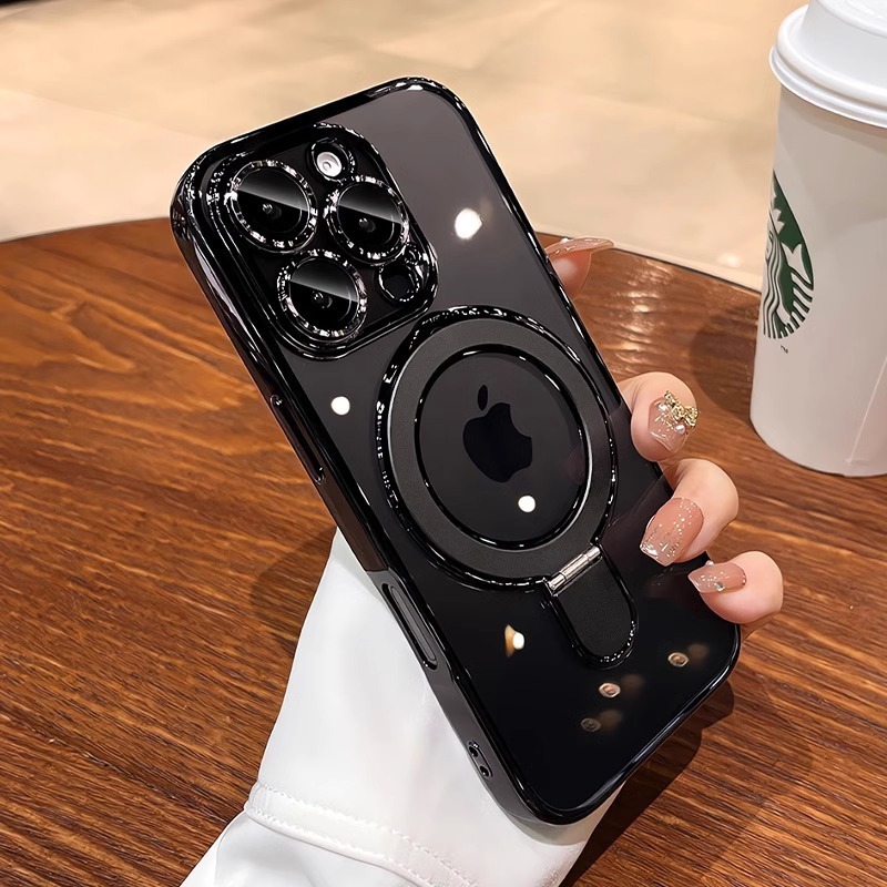 适用iPhone17手机壳电镀透明磁吸苹果15带镜头膜支架14ProMax全包|undefined