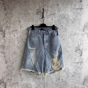Correct Version High-Quality In-Stock Bl New Ripped Denim Casual Shorts Os Loose Fit Unisex