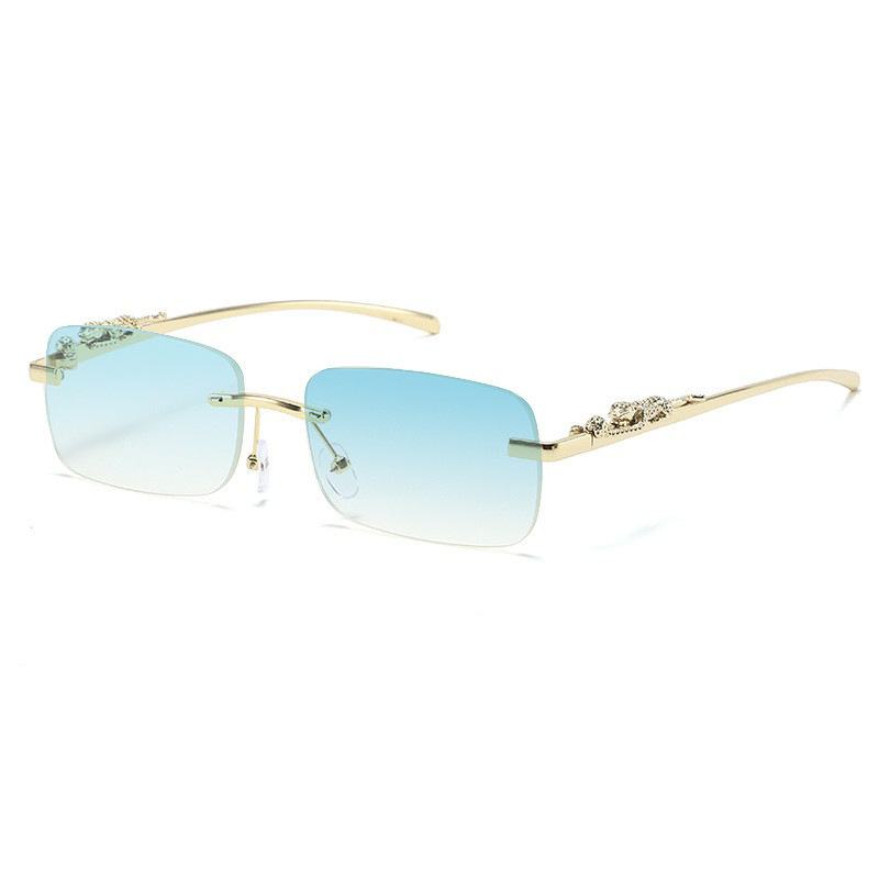 Other Rectangle-Frame Rimless Leopard Metal Sunglasses Gold Blue Gradient (2026)