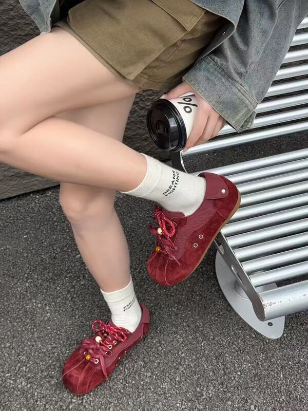 头层牛皮厚底德训鞋女2025年新款秋季休闲运动阿甘鞋复古小白板鞋|undefined