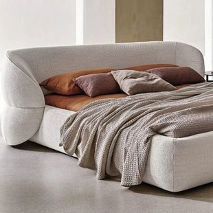 Modern Light Luxury Wabi-Sabi Style Fabric Bed, High-End Master Bedroom Double Bed, Floor Bed, Italian Minimalist Large Apartment Soft Bed