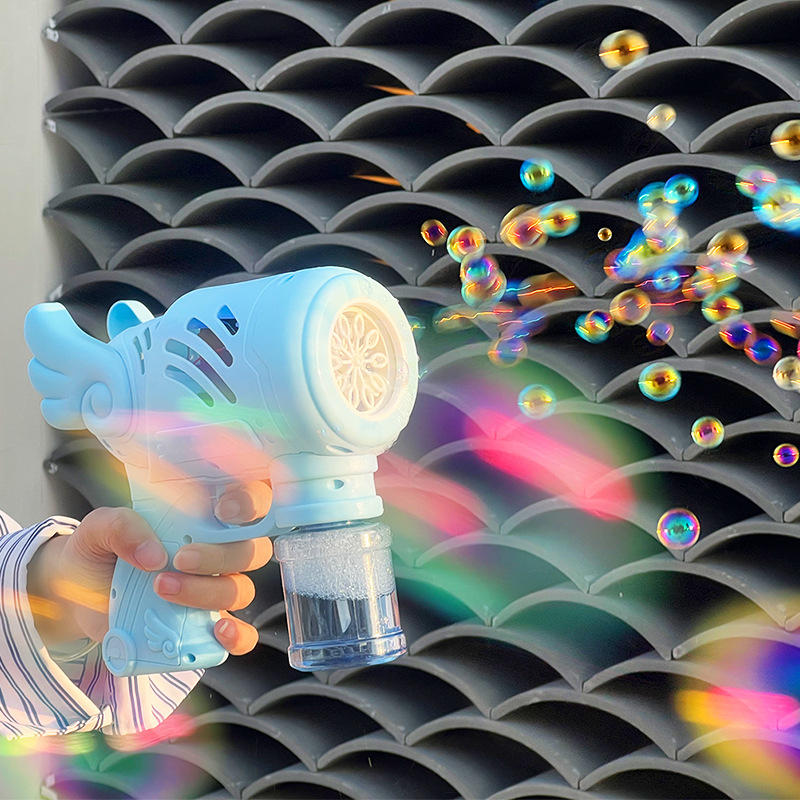 Máquina de burbujas porosas Haimax, alas de juguete, luz, ángel, pistola de burbujas, pistola de juguete de espuma eléctrica, puesto al por mayor