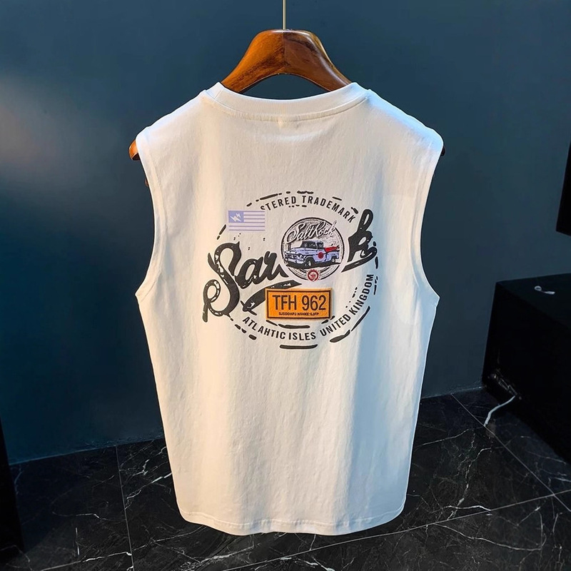 American-Style Vest for Men 2025 Printed Sleeveless T-Shirt Sports Sweatshirt Men's Sleeveless Vest Pure Cotton American-Style Vest for Men 2025 Printed Sleeveless T-Shirt Sports Sweatshirt Men's Sleeveless Vest Pure Cotton