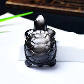 天然银曜石乌龟摆件富甲天下黑曜石原石雕刻家居办公室桌面装饰