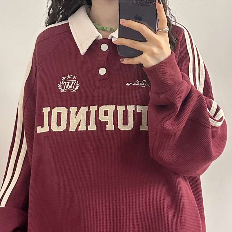 2025 Spring and Autumn Loose American Retro Fashion Brand Japanese Style Casual POLO Collar Long Sleeve Pullover Sweat 2025 Spring and Autumn Loose American Retro Fashion Brand Japanese Style Casual POLO Collar Long Sleeve Pullover Sweat