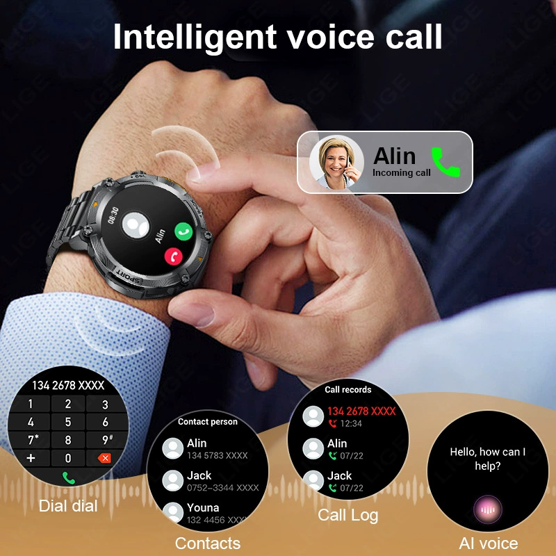 LIGE /Cross-border: светодиодная налобная фонарь 1.45 экран Bluetooth часы с кардиым мониторингом, кислород крови, сон S100