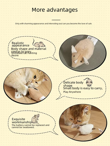 Cat toy self-entertaining boredom buster electric realistic small mouse sounding small kitten supplies afp cat teaser stick