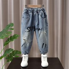 男童牛仔裤春装2025新款中小童时髦潮帅气儿童涂鸦男宝春秋装裤子