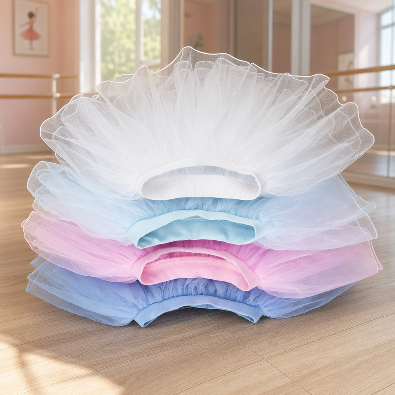 Children's Dance Half-length Vessel Skirt Tutu Ballet Training Skirt White Mesh Girl's Dance Pink Skirt