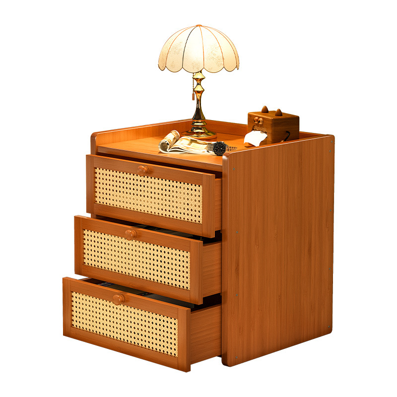 Mesa de noche creativa de ratán tejida, sala de estar doméstica simple, sofá, mesa lateral, estante, dormitorio, mesita de noche, cajón, armario de almacenamiento